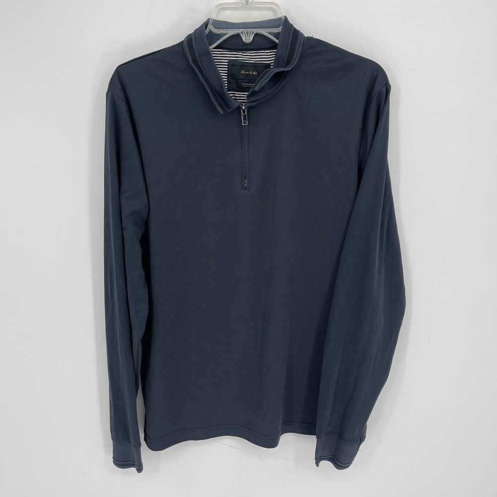 Porter & Ash Men's Navy Quarter Zip Collared Long Sleeve Pullover Sweater Size L